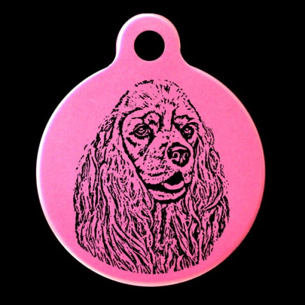 American Cocker Spaniel Front View Engraved 31mm Large Round Pet Dog ID Tag